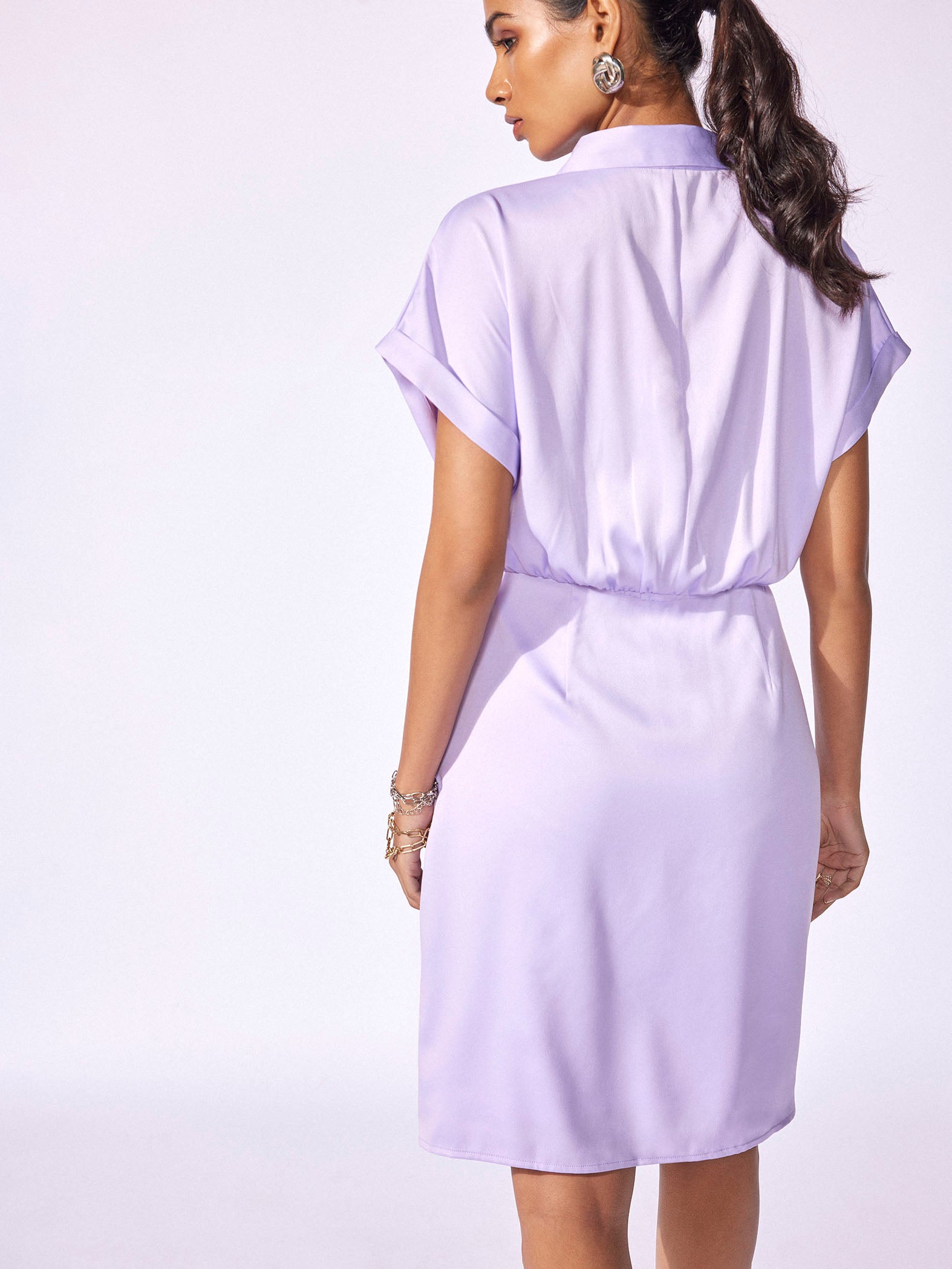 Lavender Pleated Drape Dress