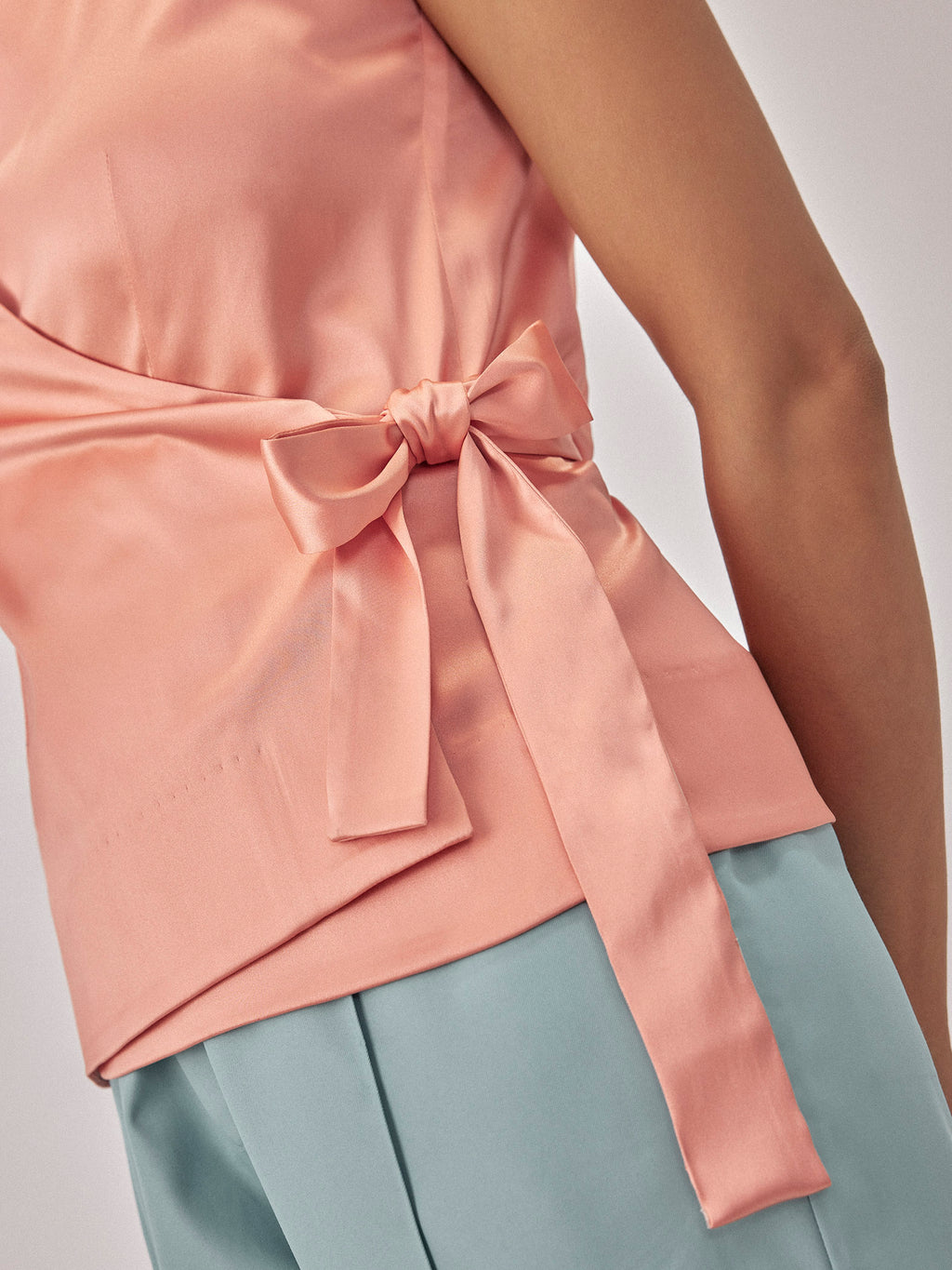 Light Coral Satin Wrap Top