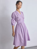 Lilac Puff Sleeve Midi Dress