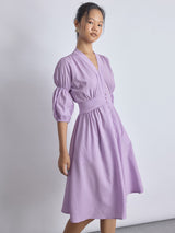 Lilac Puff Sleeve Midi Dress
