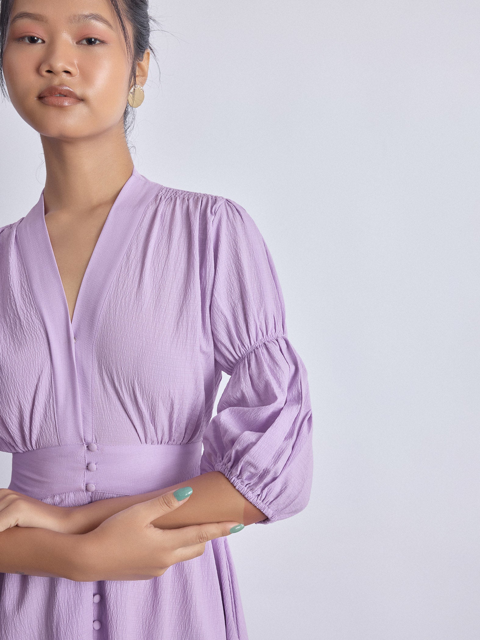 Lilac Puff Sleeve Midi Dress