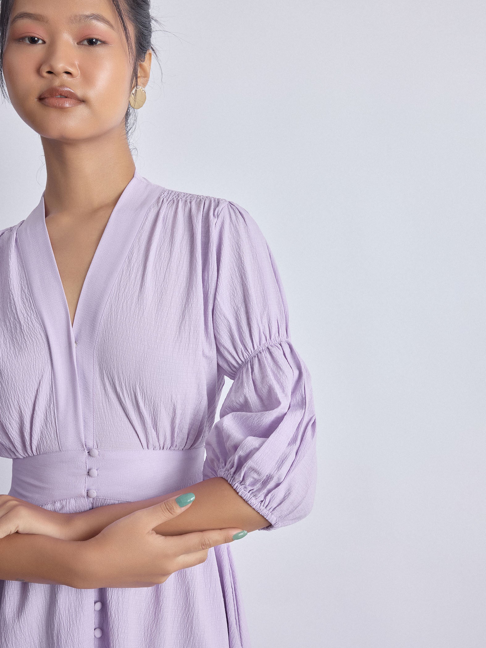 Lilac Puff Sleeve Midi Dress