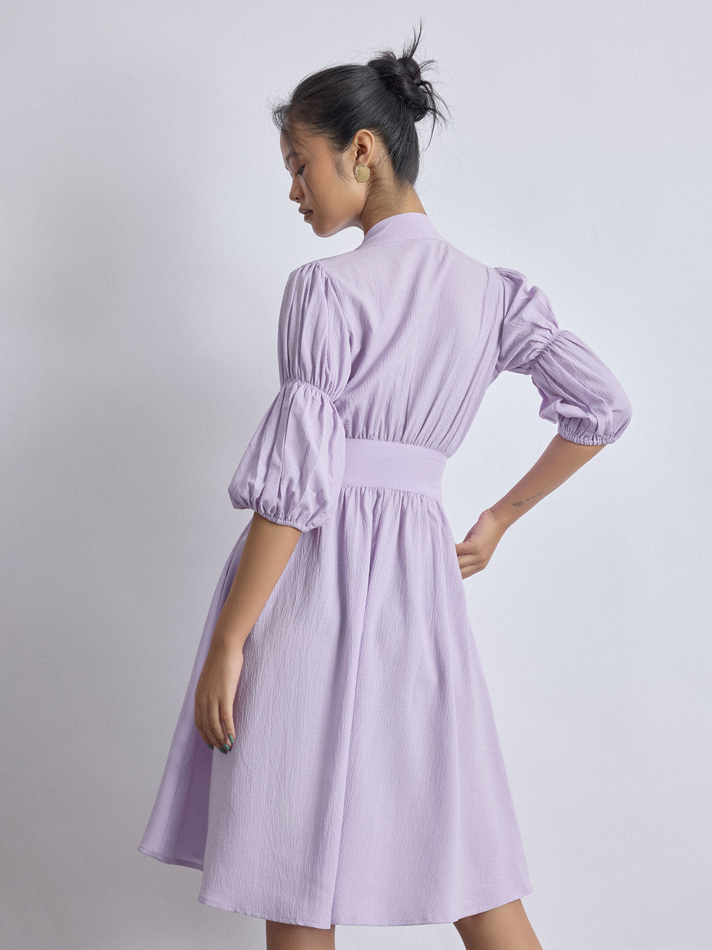 Lilac Puff Sleeve Midi Dress