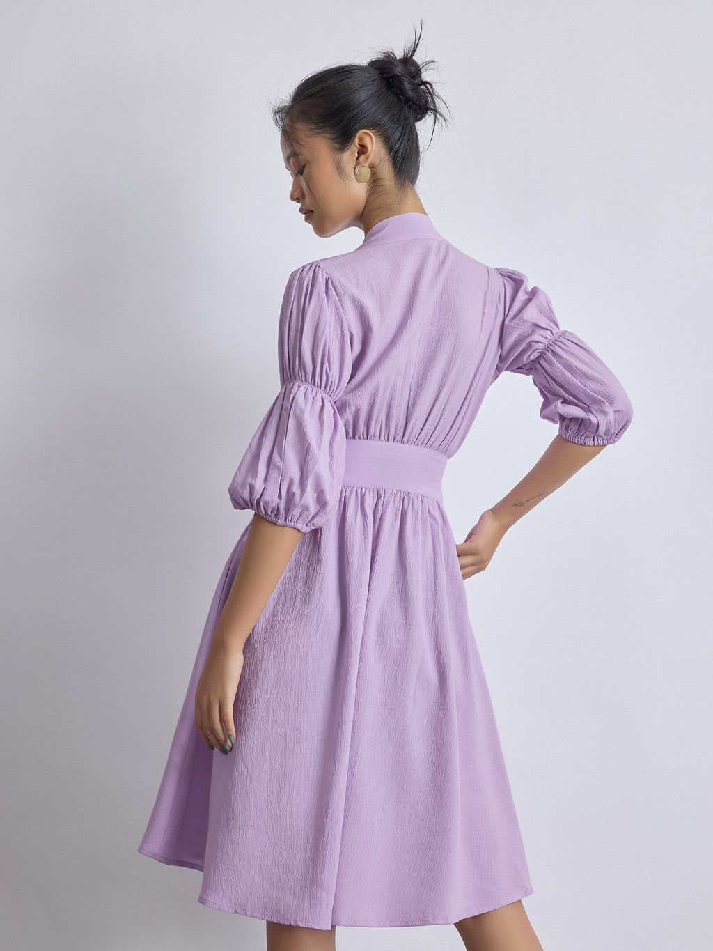Lilac Puff Sleeve Midi Dress
