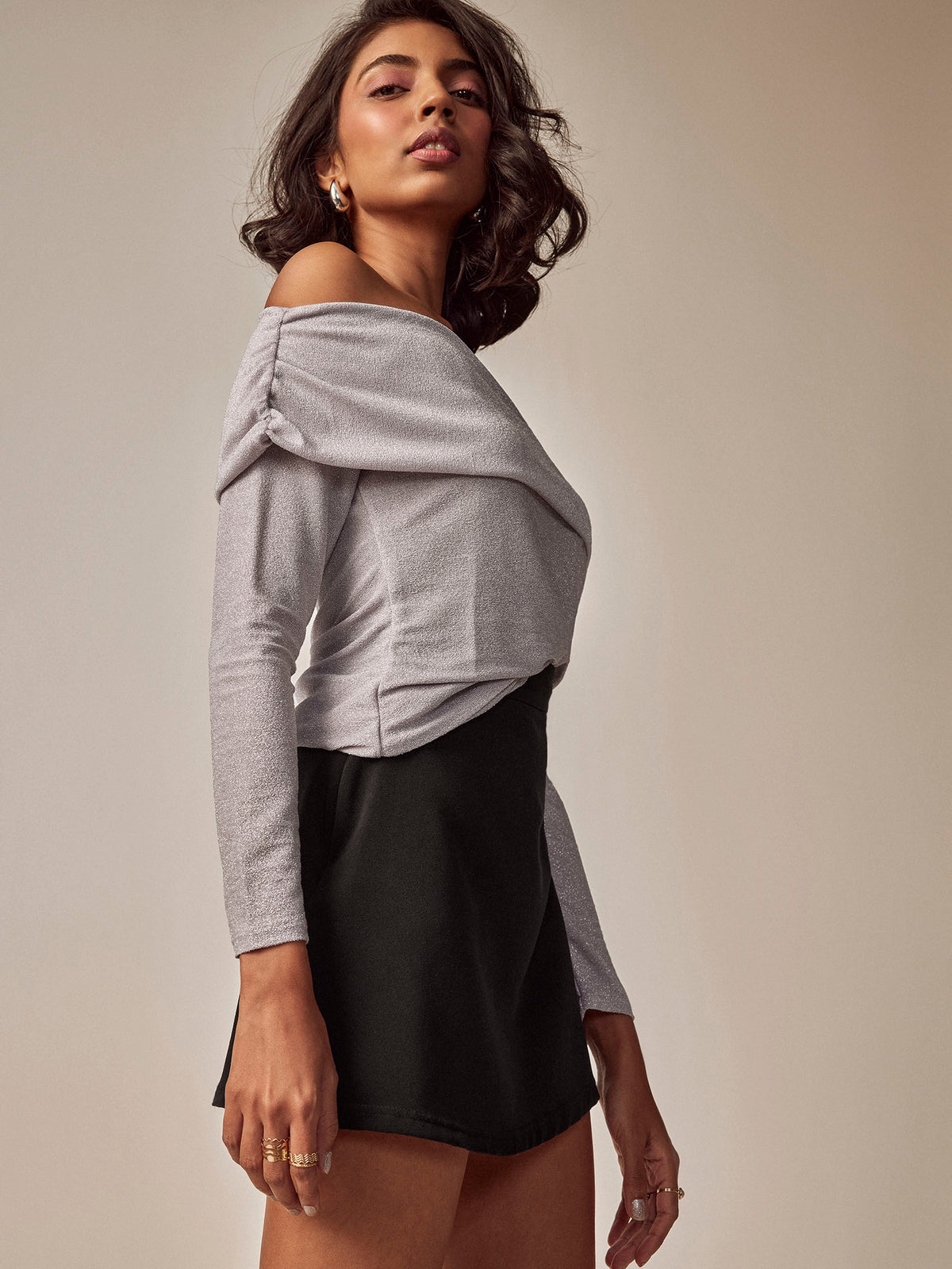 Lilac Shimmer Off Shoulder Top