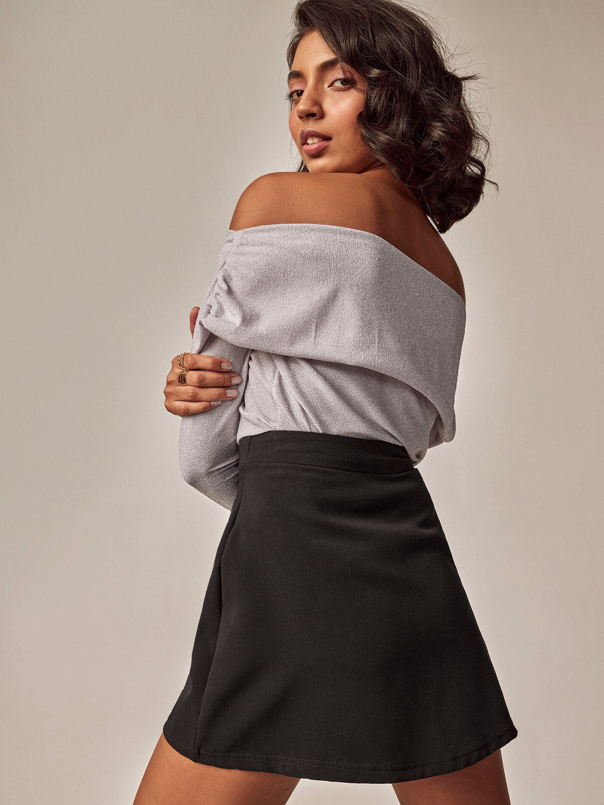Lilac Shimmer Off Shoulder Top