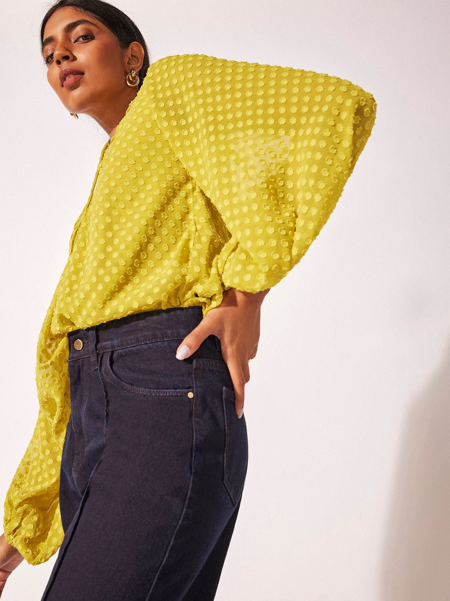 Lime Dobby Collared Top