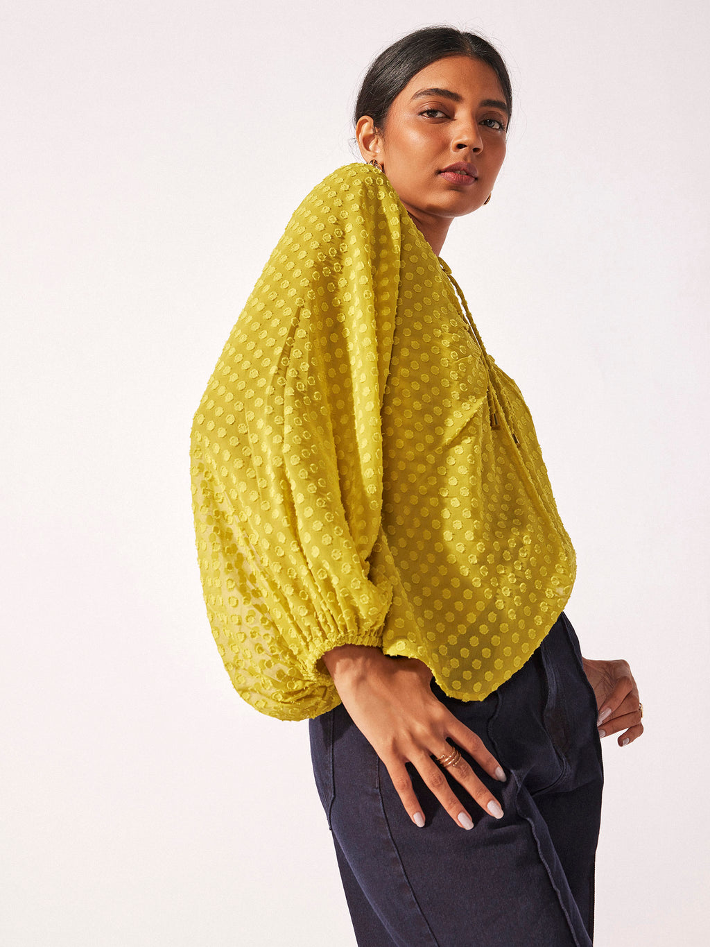 Lime Dobby Collared Top