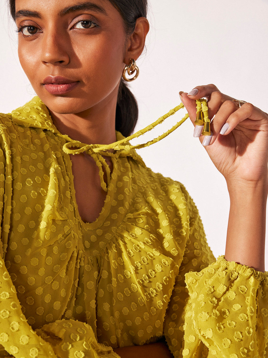 Lime Dobby Collared Top