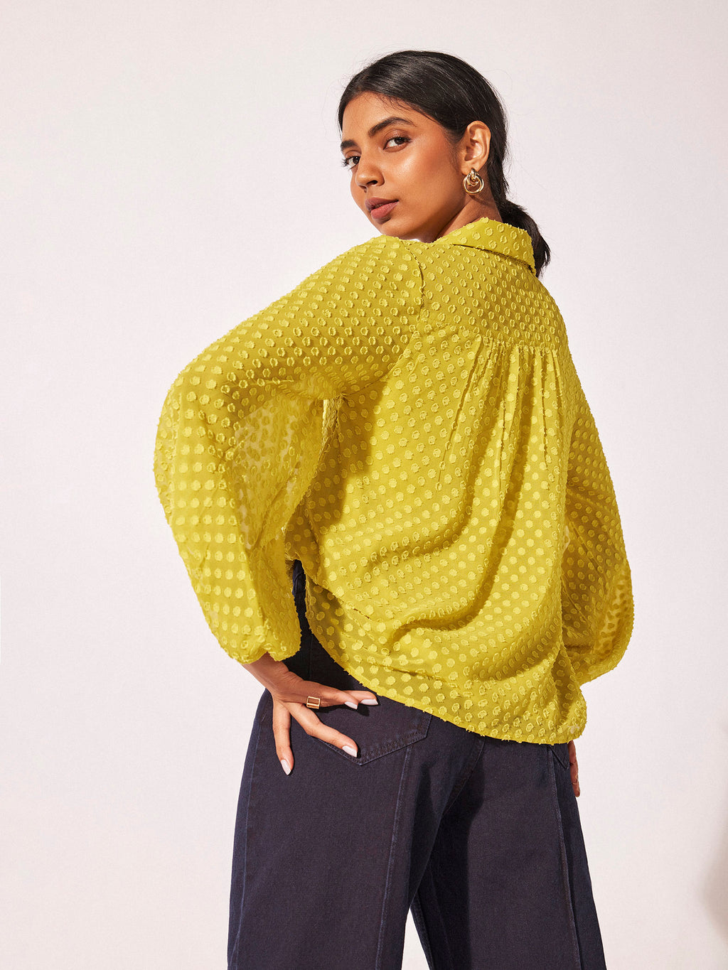 Lime Dobby Collared Top