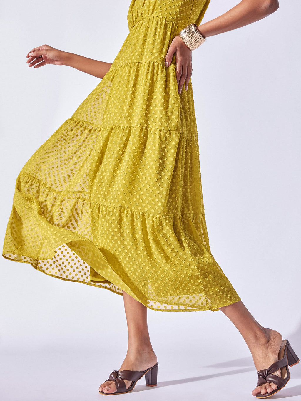 Lime Dobby Tiered Dress