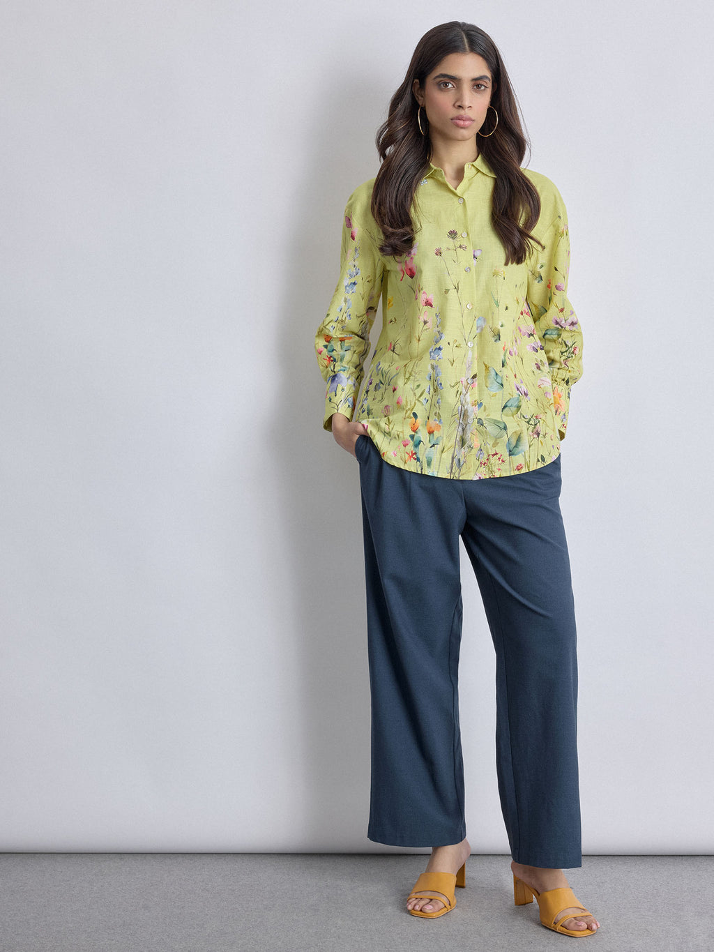 Lime Floral Print Oversized Shirt