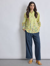 Lime Floral Print Oversized Shirt