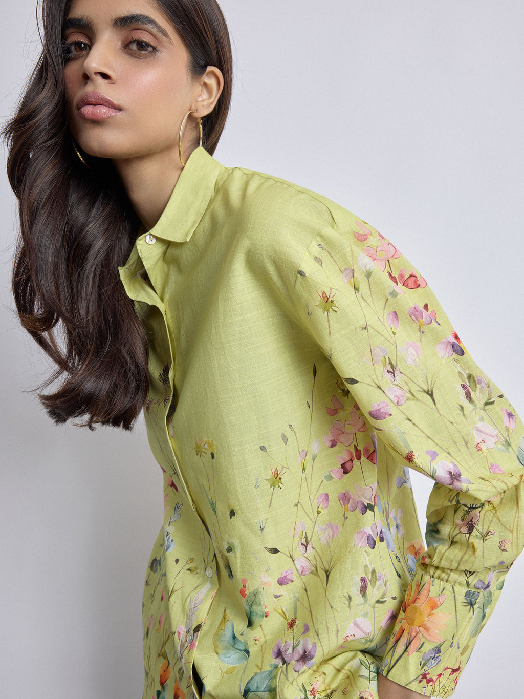 Lime Floral Print Oversized Shirt