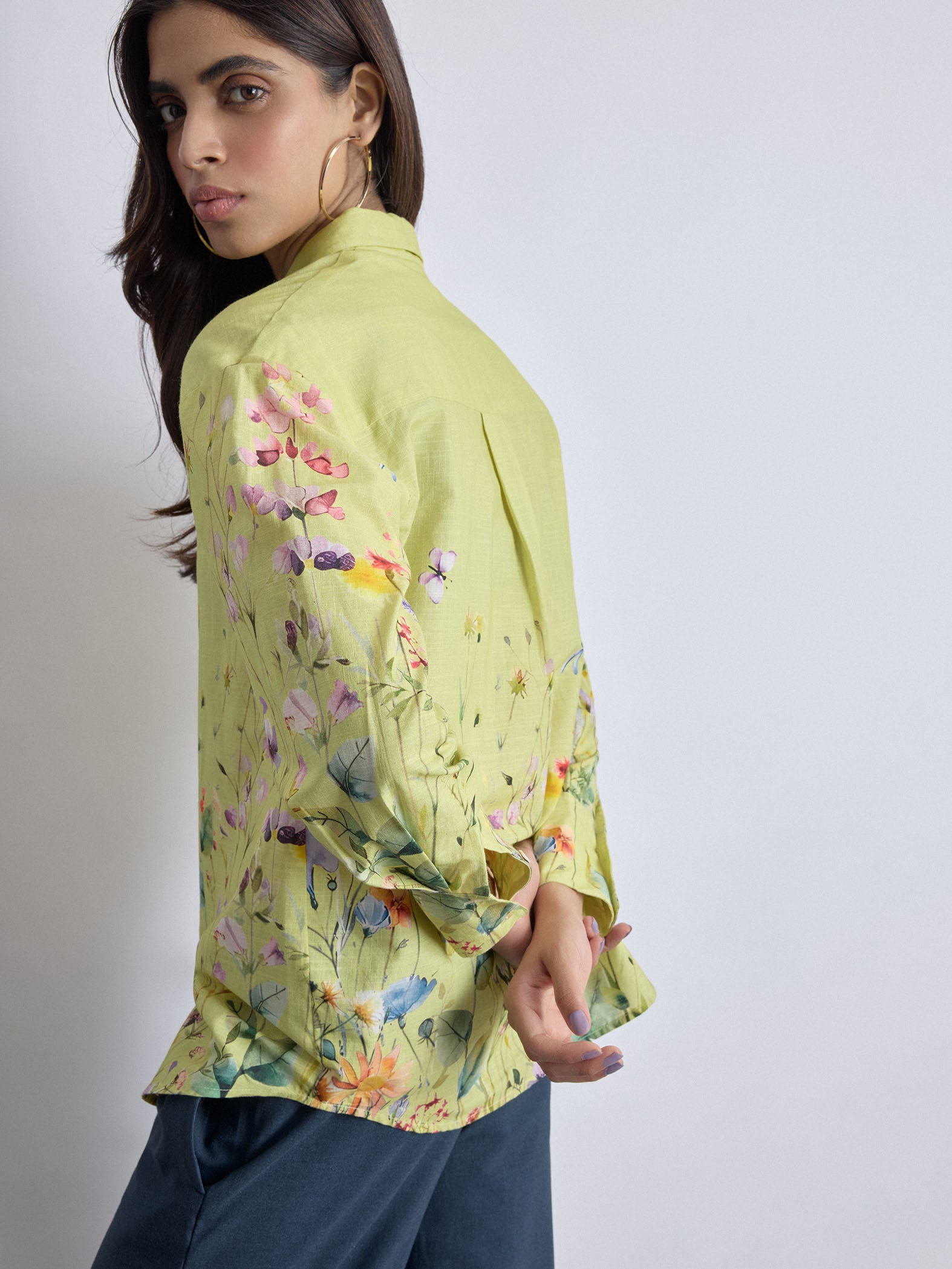 Lime Floral Print Oversized Shirt