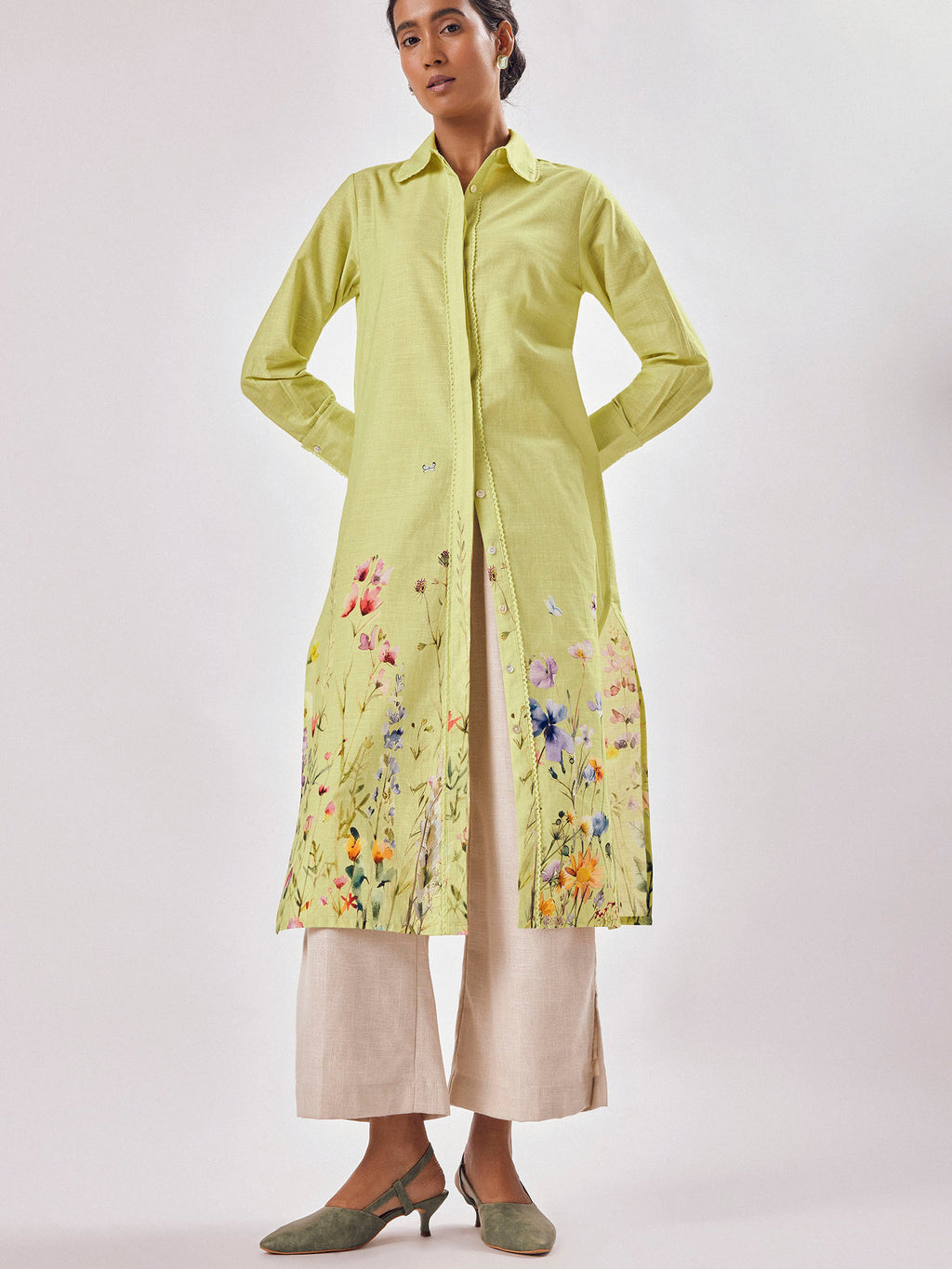Lime Floral Print Shirt Dress