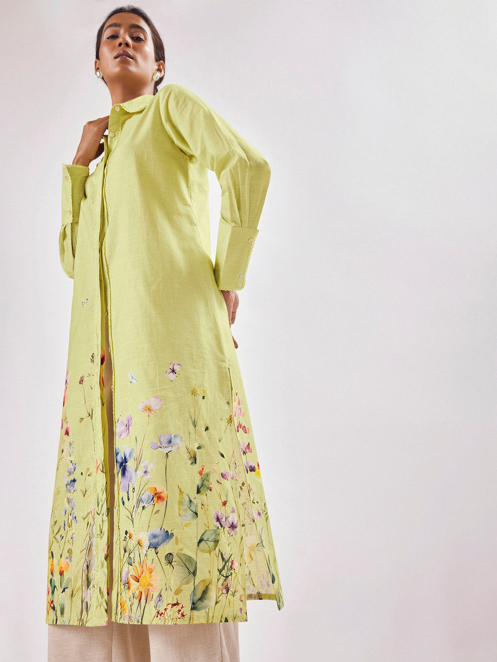 Lime Floral Print Shirt Dress