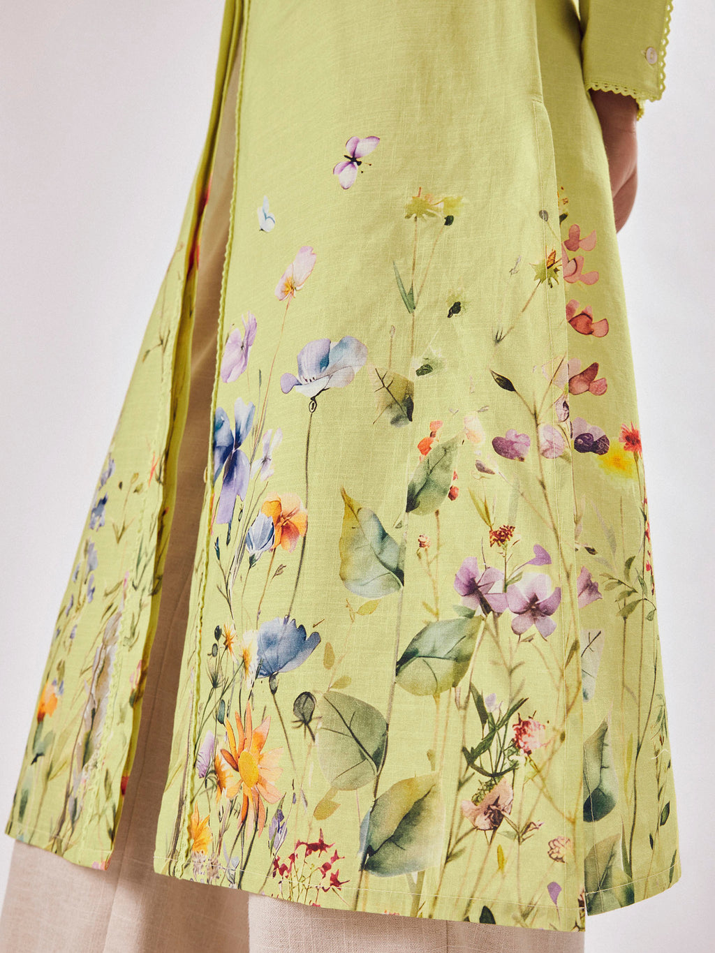 Lime Floral Print Shirt Dress