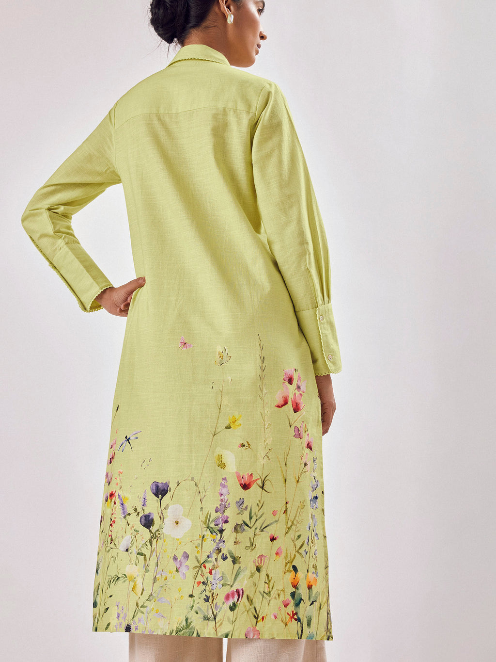 Lime Floral Print Shirt Dress