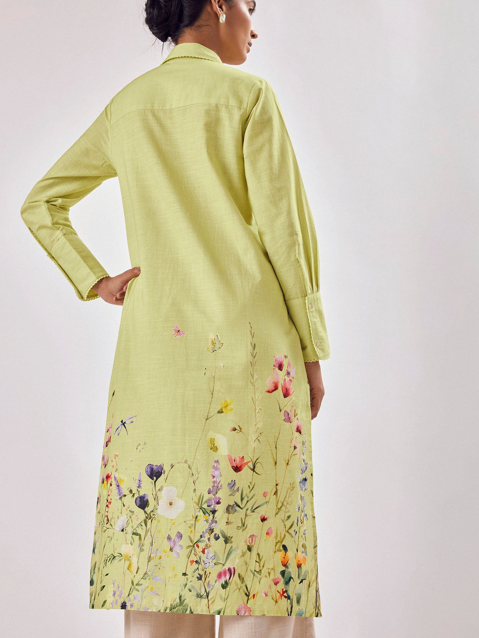 Lime Floral Print Shirt Dress