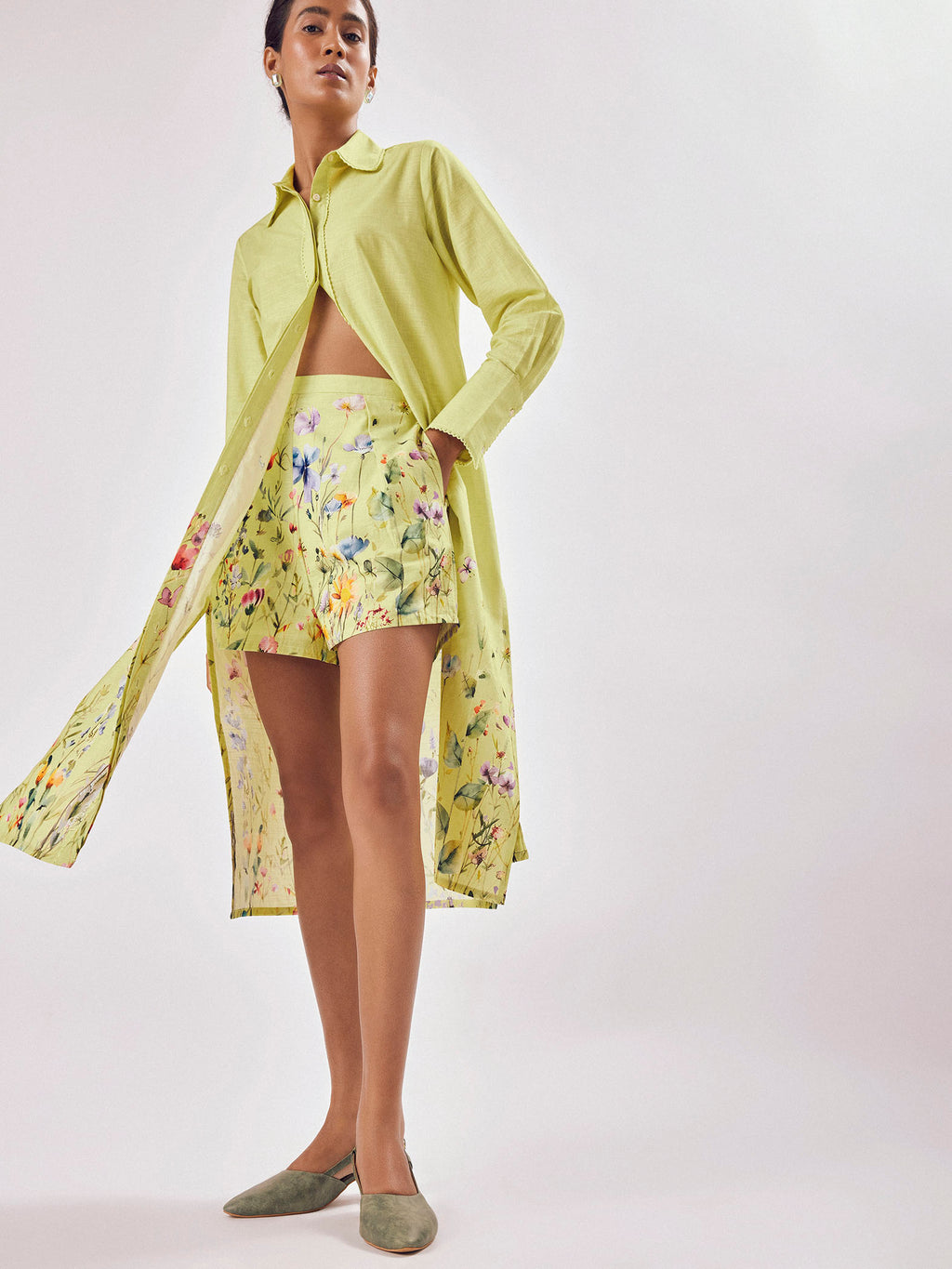 Lime Floral Print Shirt Dress