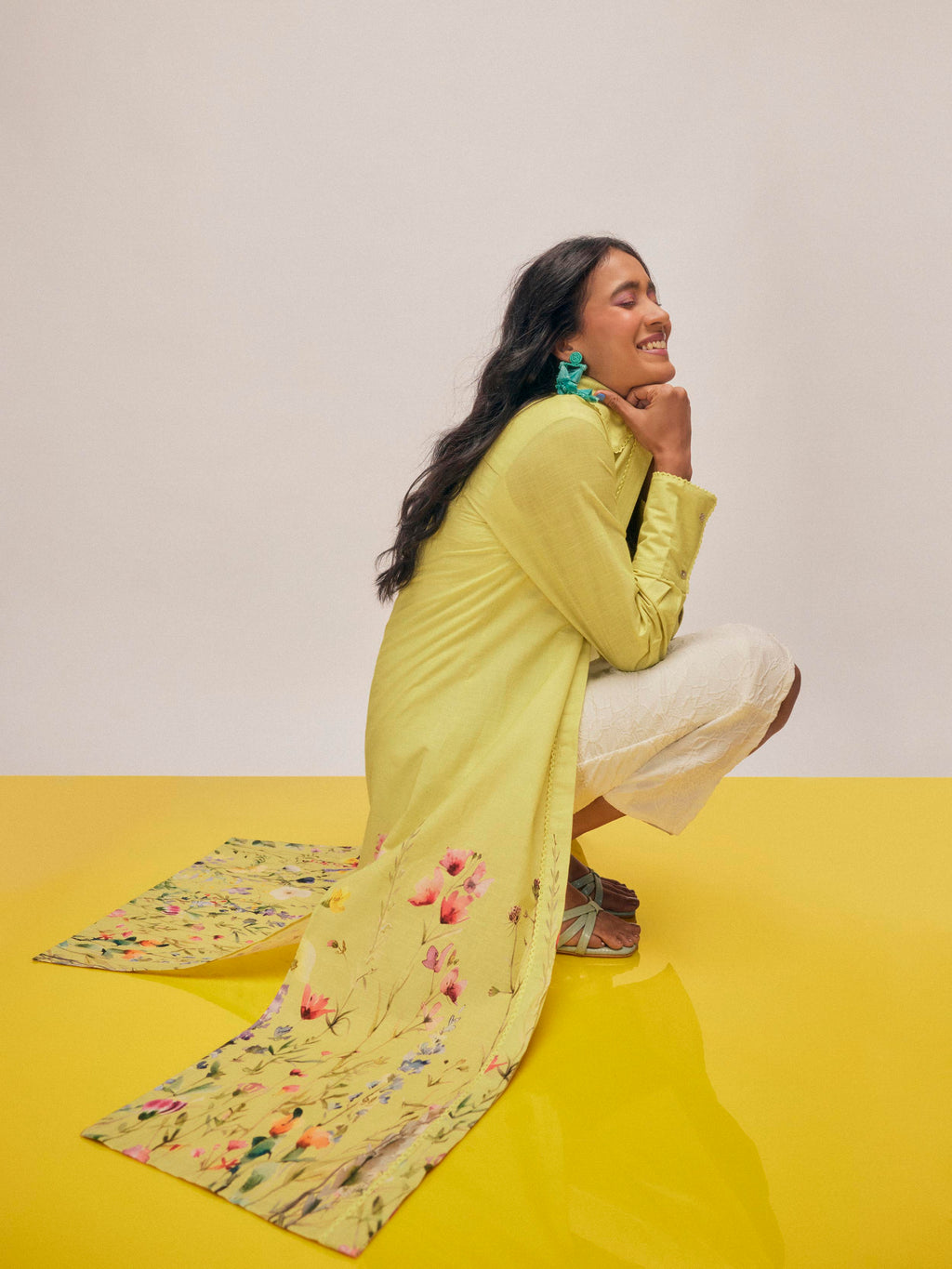 Lime Floral Print Shirt Dress