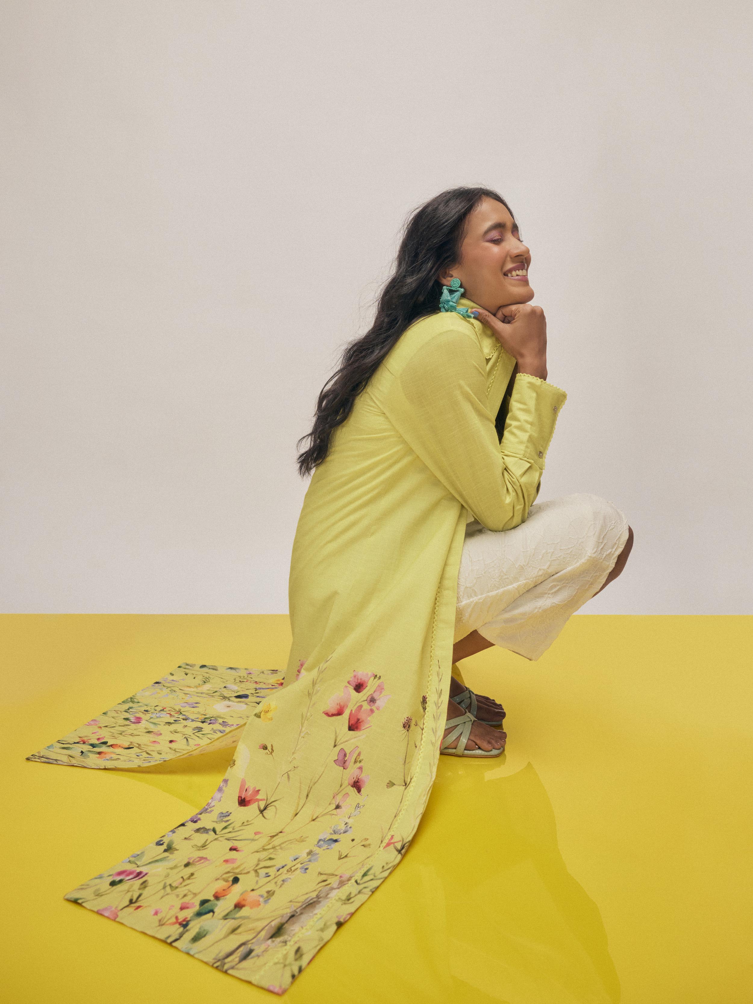 Lime Floral Print Shirt Dress