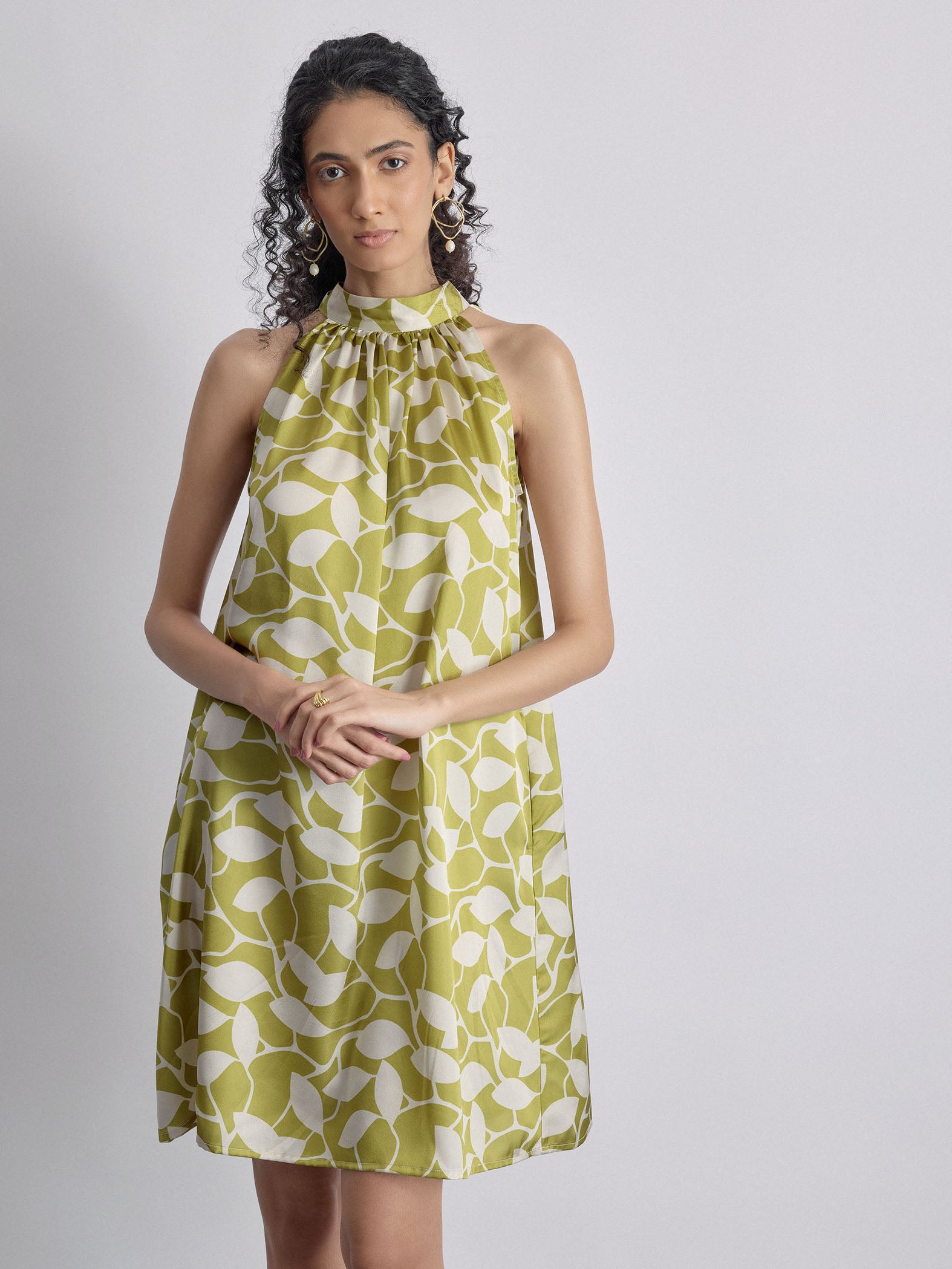 Lime Printed Halter Dress