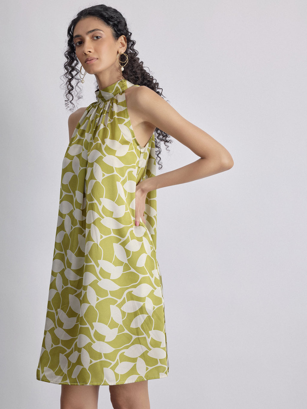 Lime Printed Halter Dress