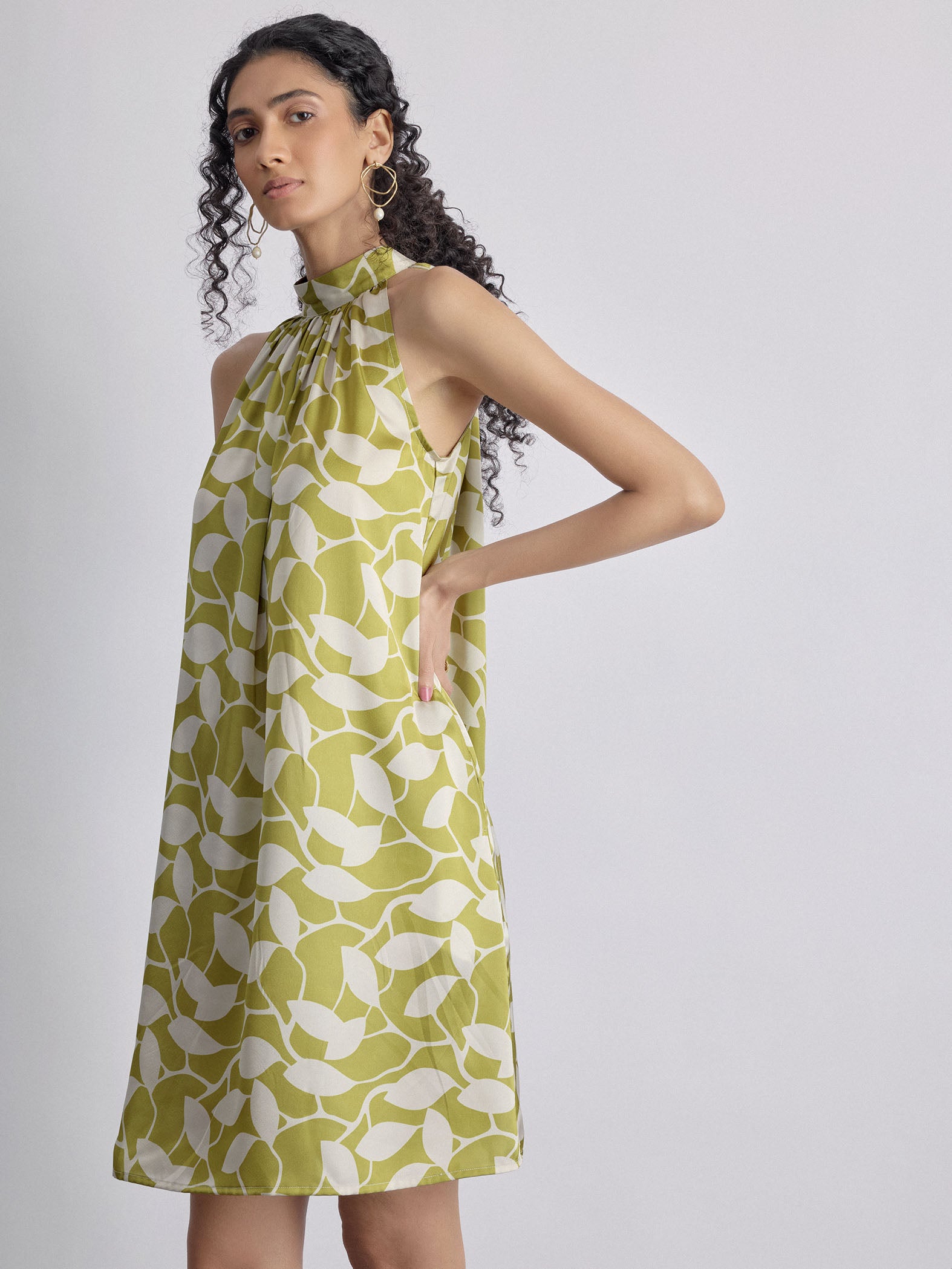 Lime Printed Halter Dress