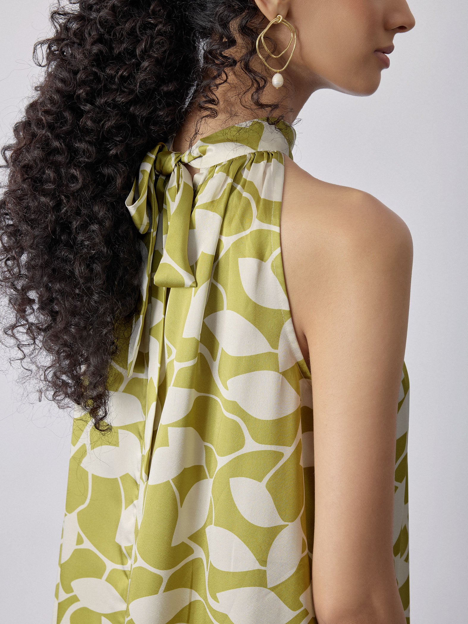 Lime Printed Halter Dress
