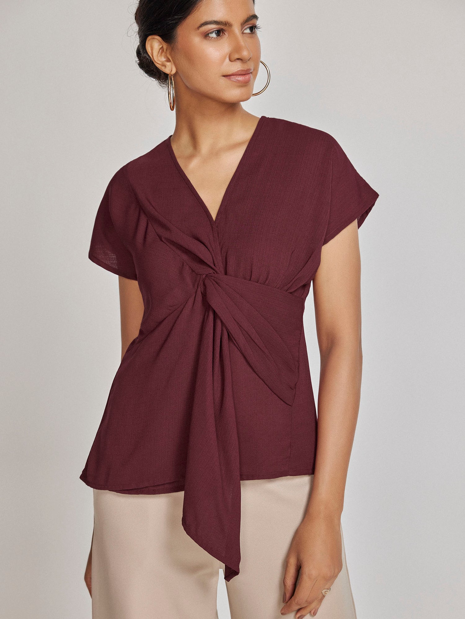 Maroon Asymmetric Front Twist Top