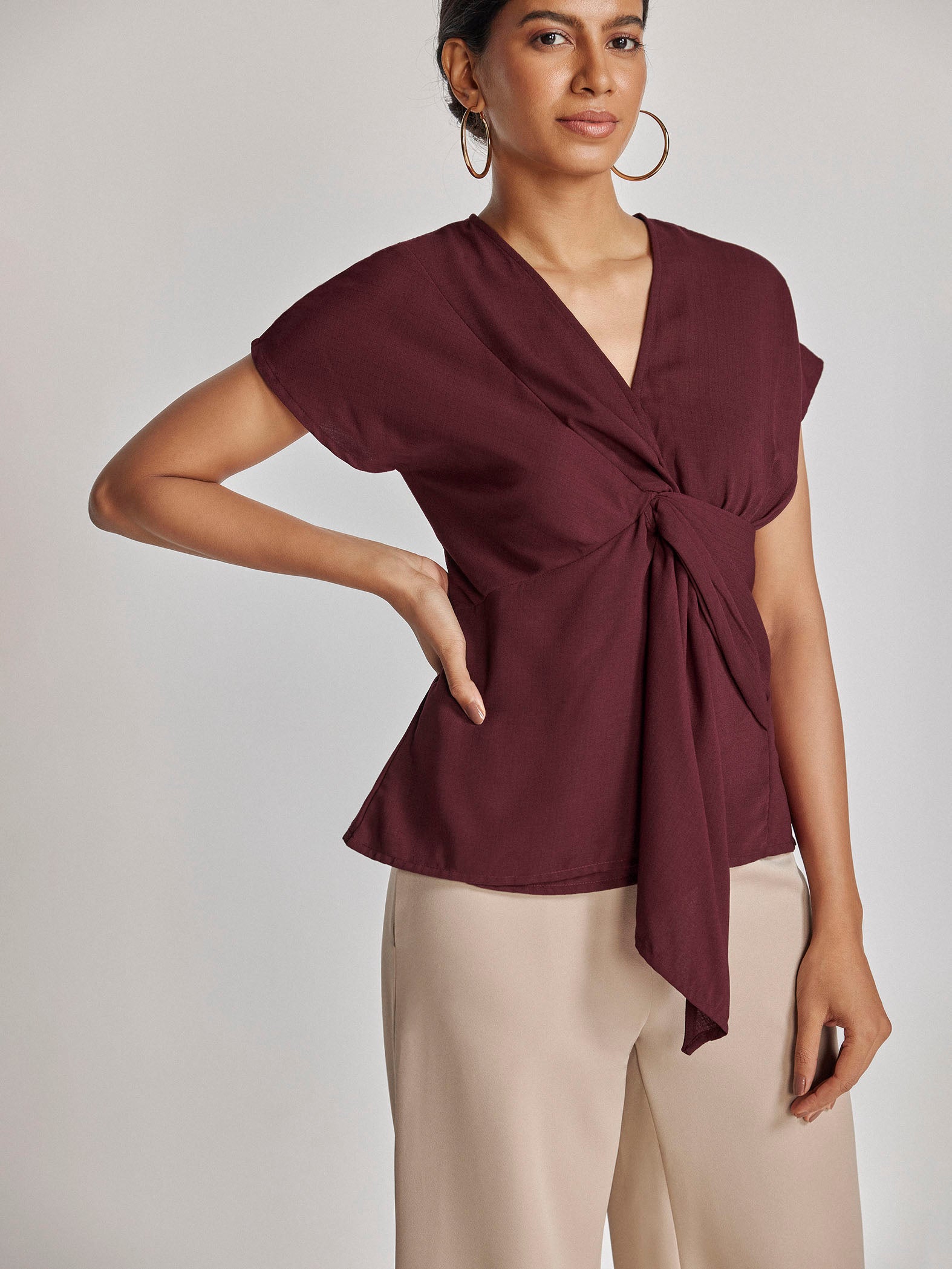 Maroon Asymmetric Front Twist Top