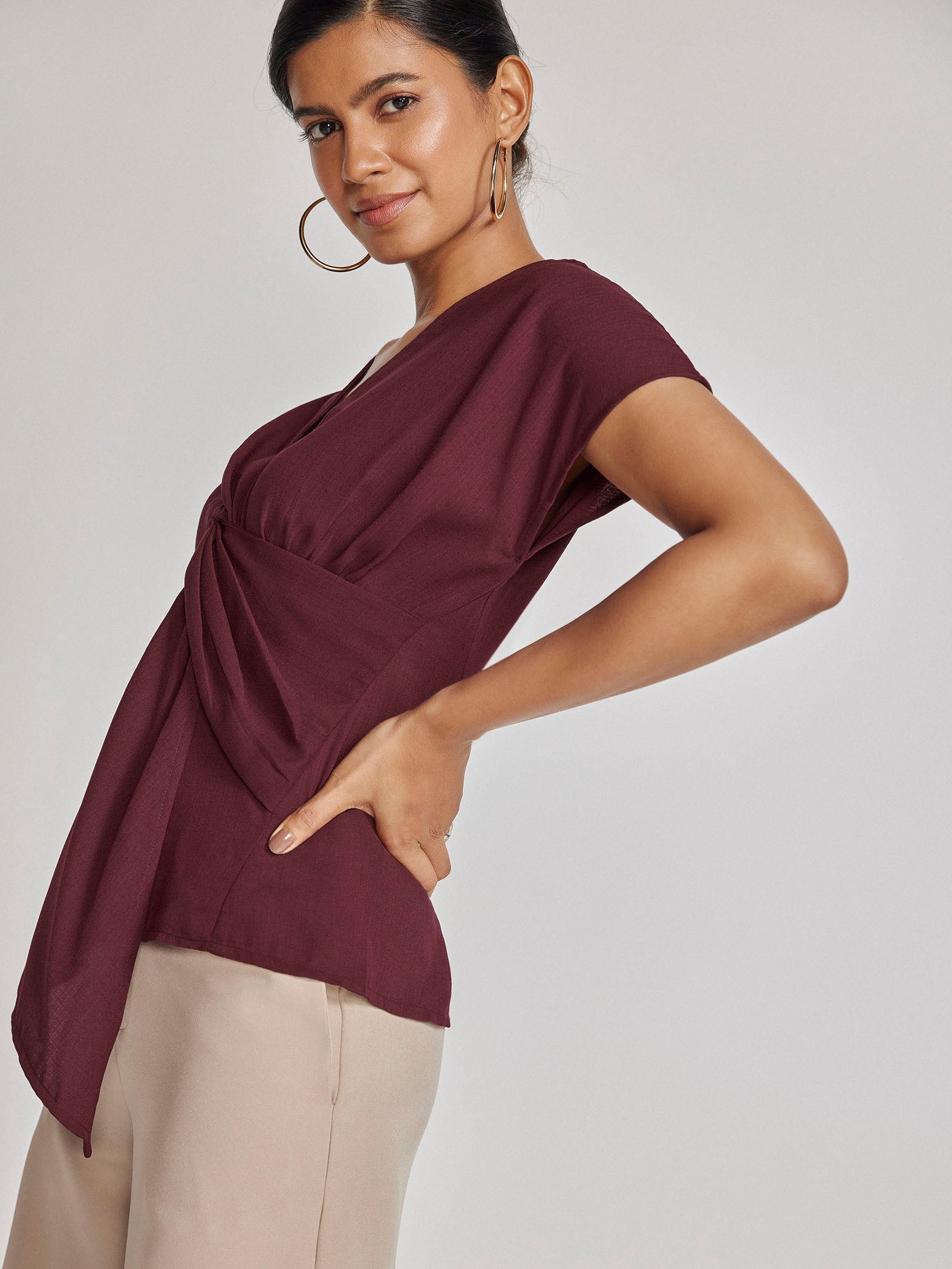 Maroon Asymmetric Front Twist Top