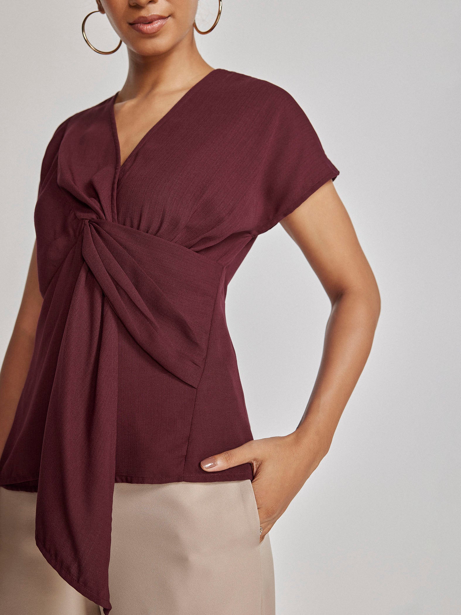 Maroon Asymmetric Front Twist Top