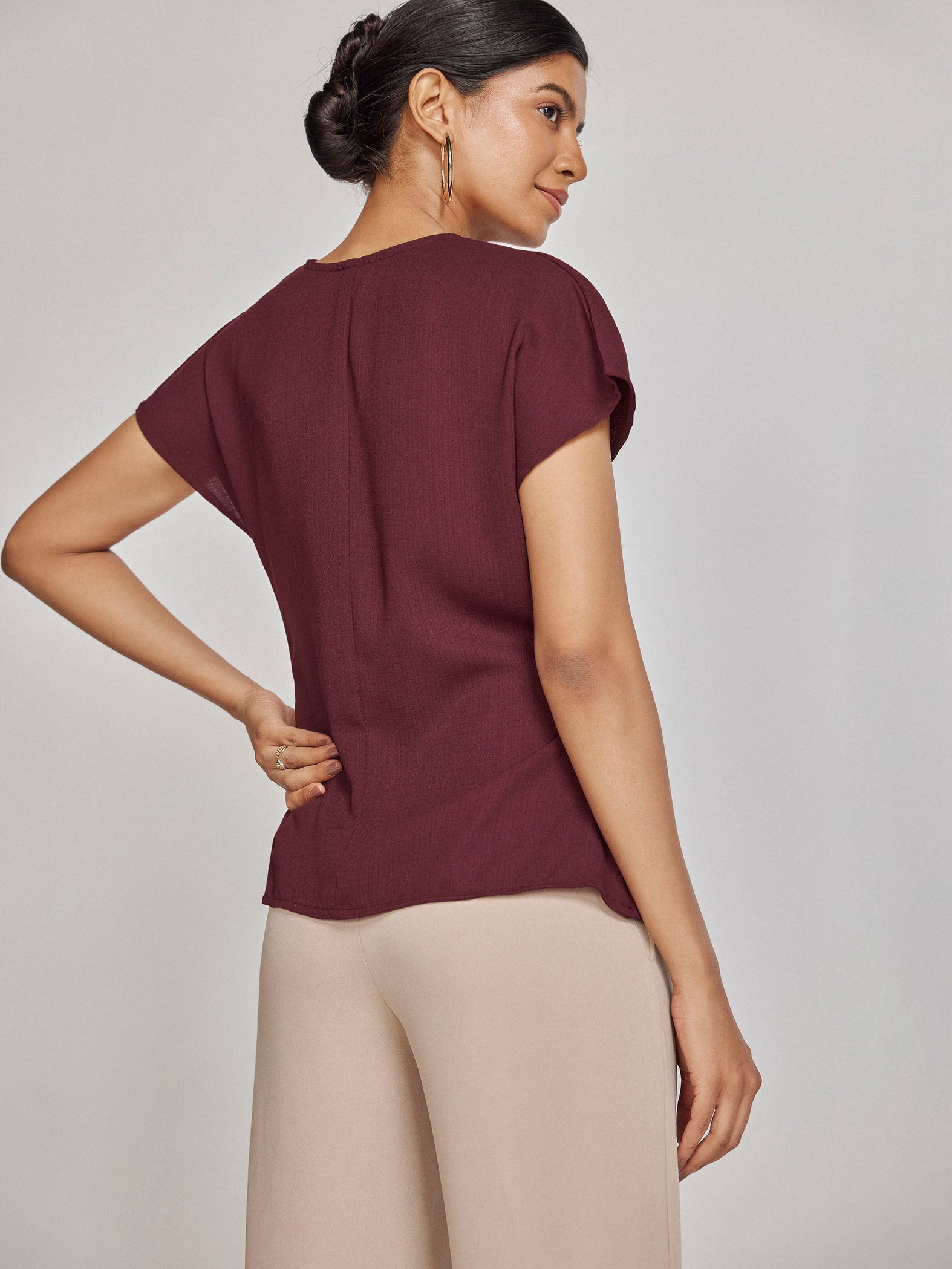 Maroon Asymmetric Front Twist Top