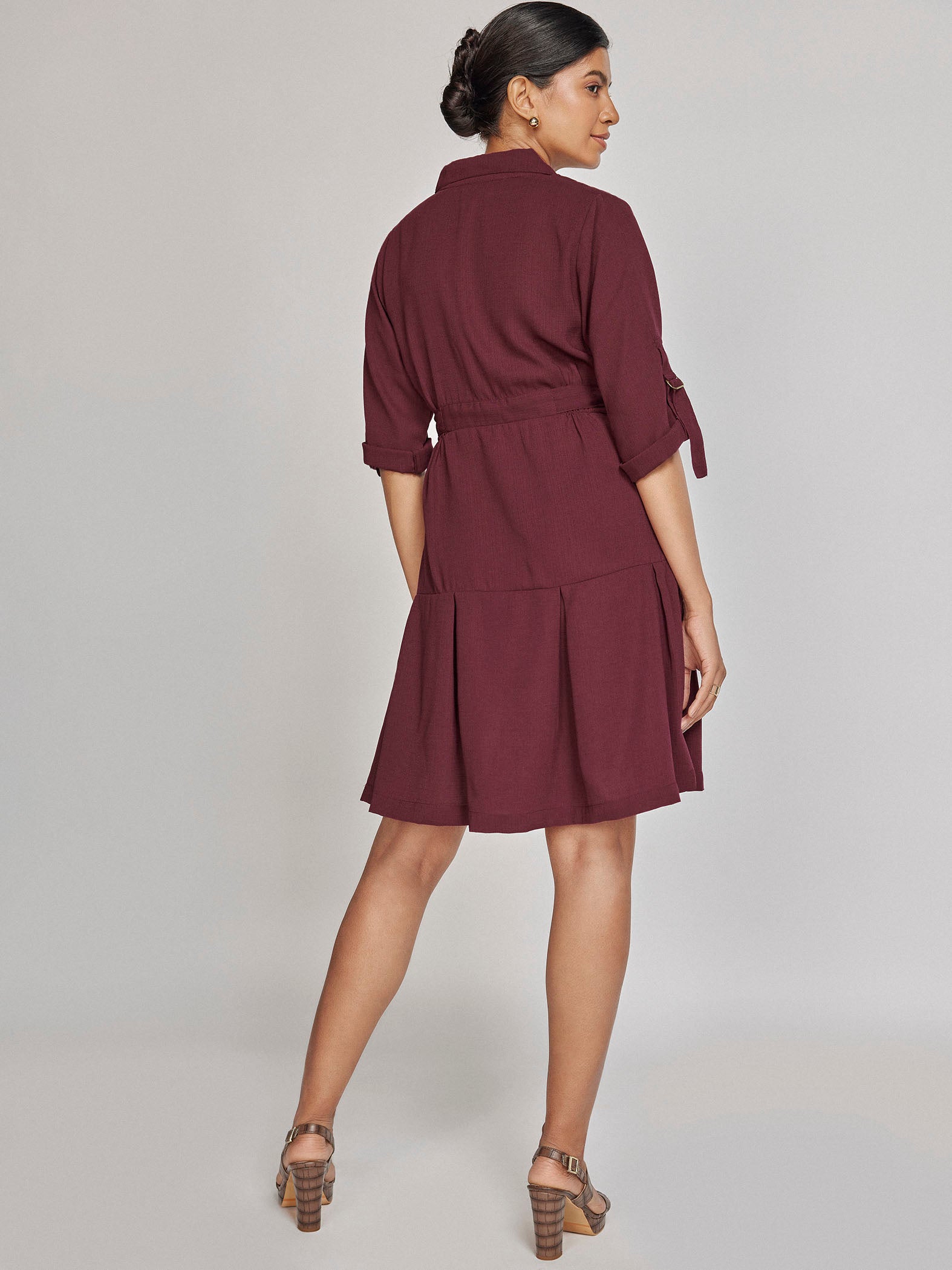 Maroon Belted Blazer Dress