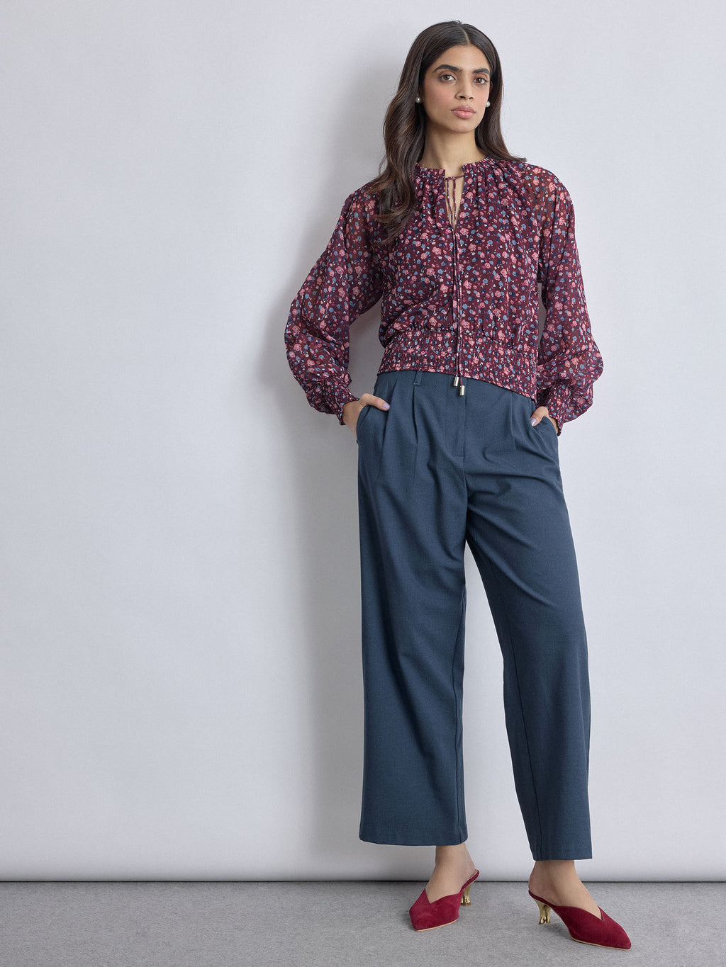 Maroon Ditsy Floral Smocked Top