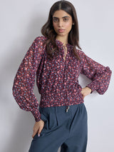 Maroon Ditsy Floral Smocked Top