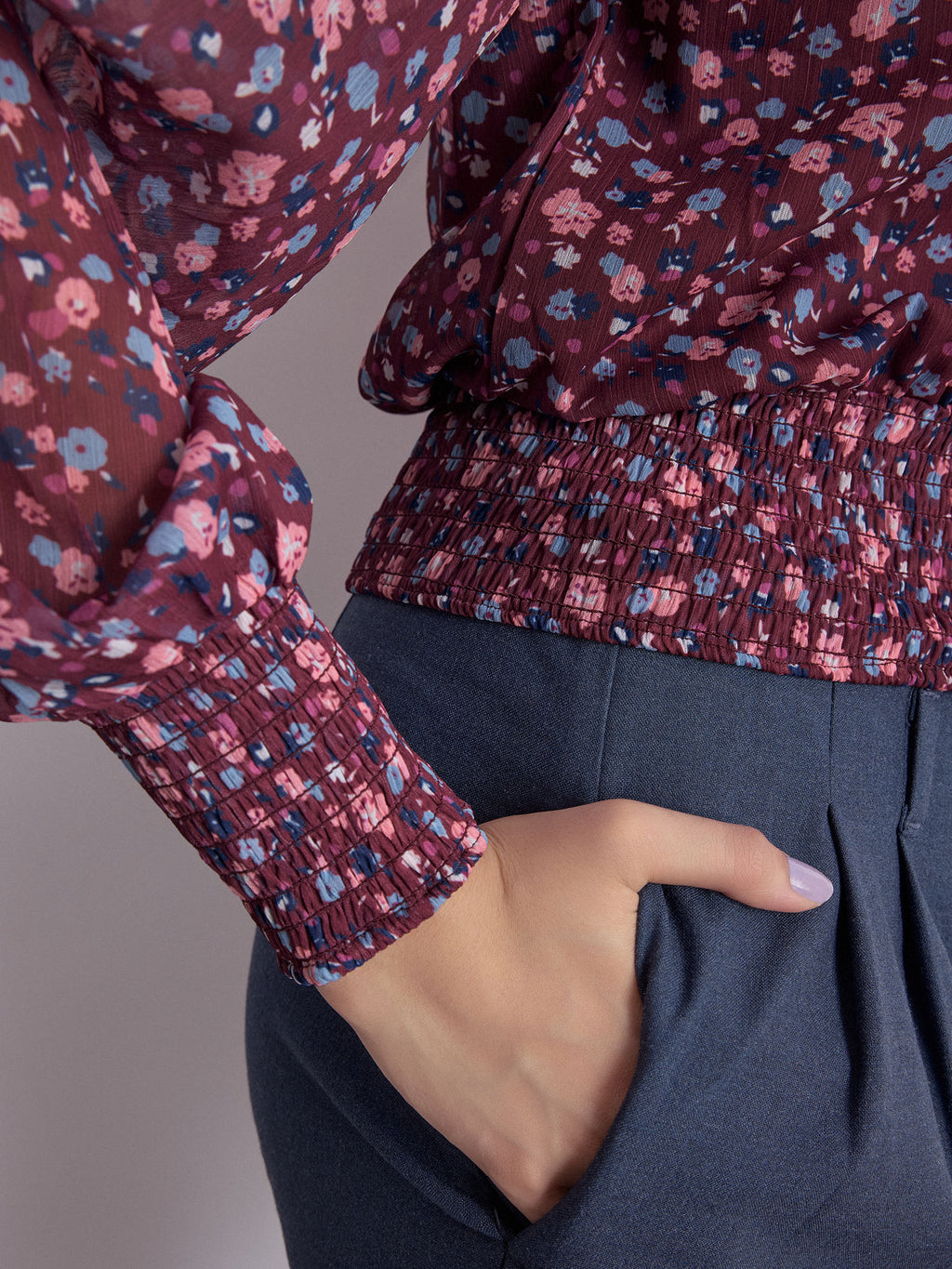 Maroon Ditsy Floral Smocked Top