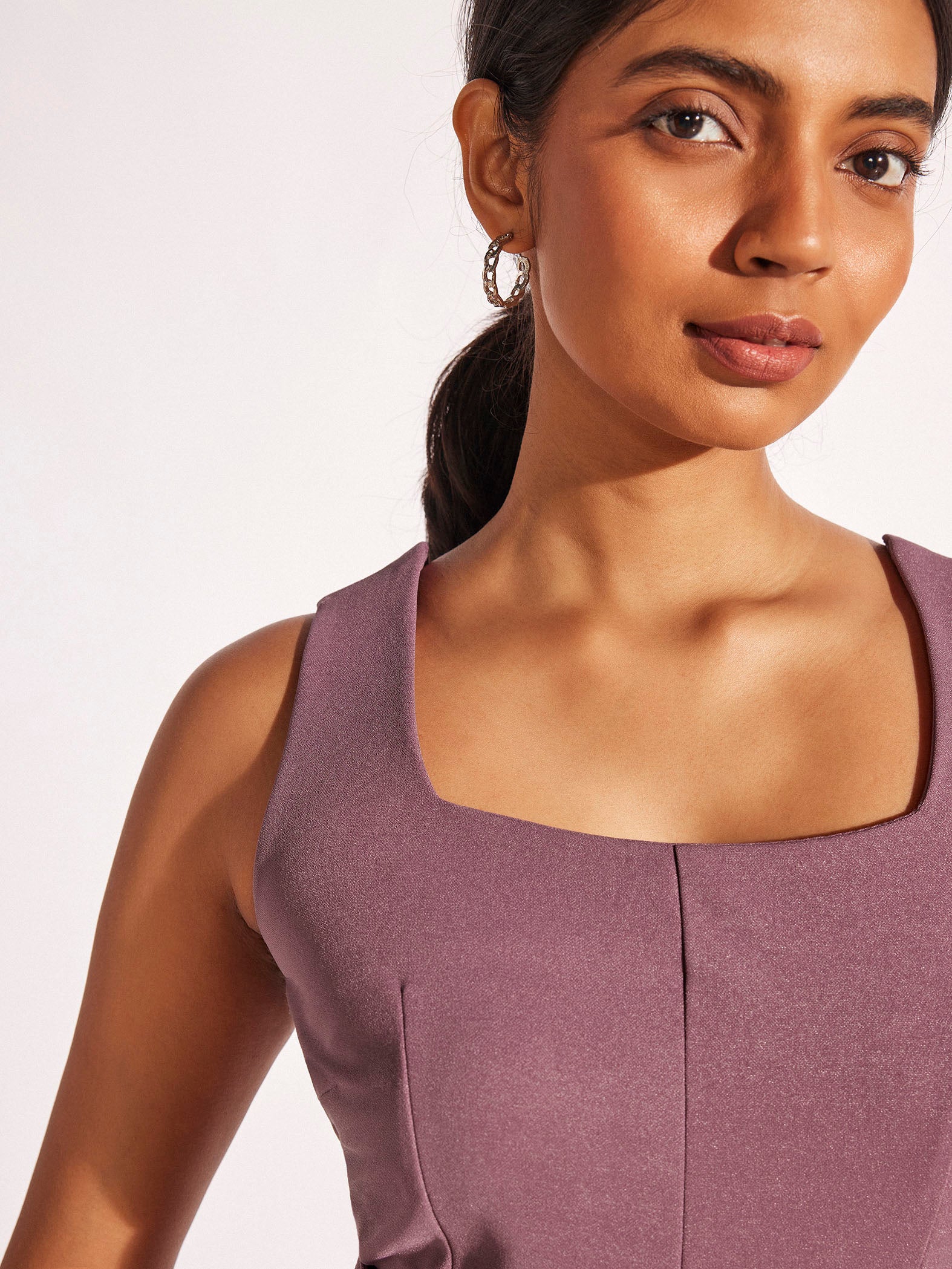 Mauve A-Line Belted Midi Dress