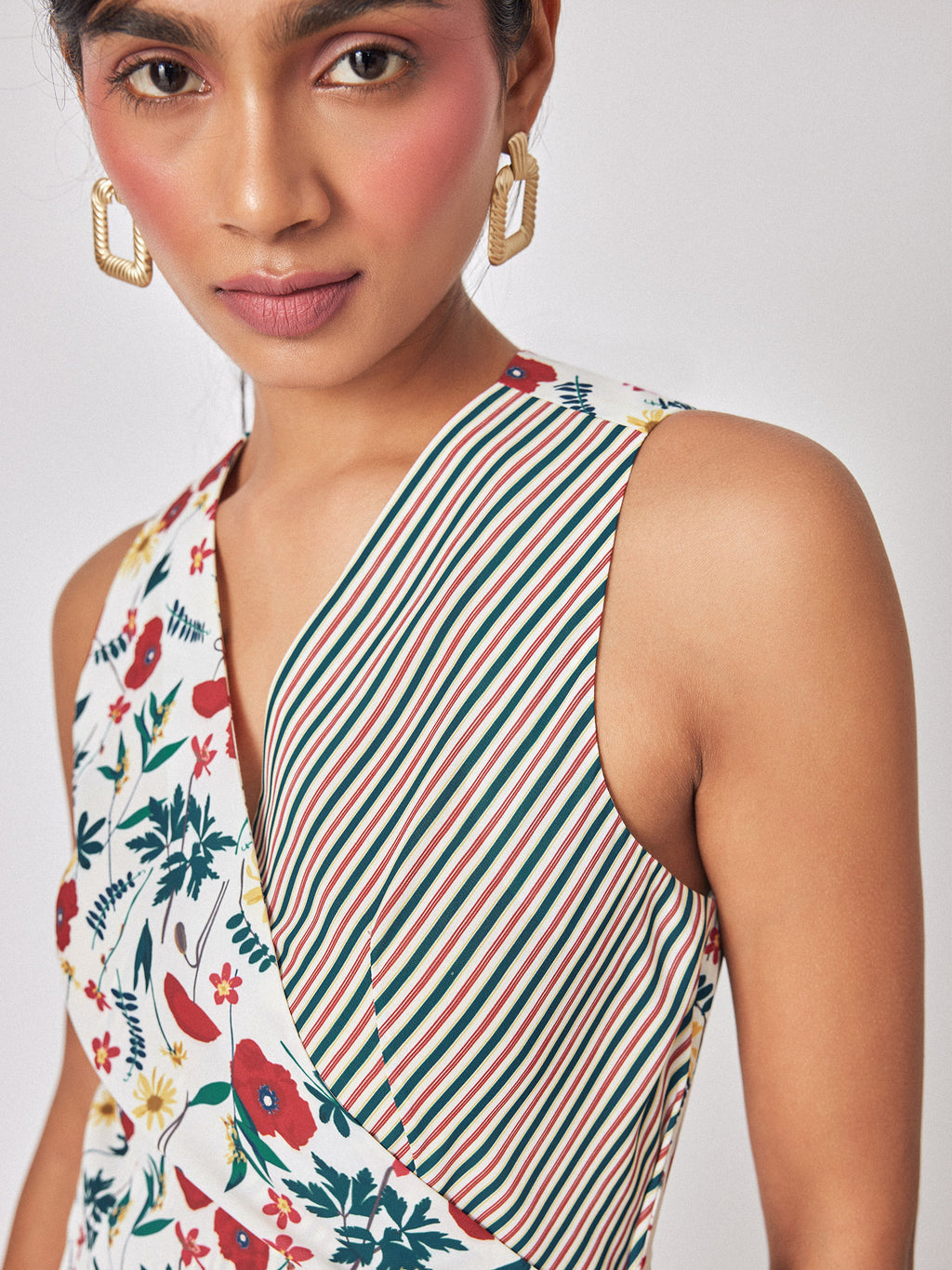 Meadow Print Stripe Detail Wrap Dress