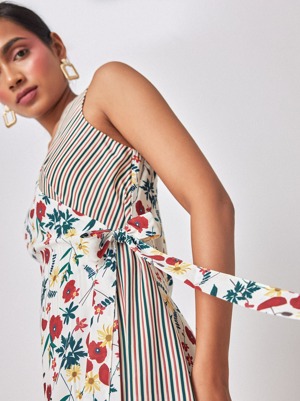 Meadow Print Stripe Detail Wrap Dress