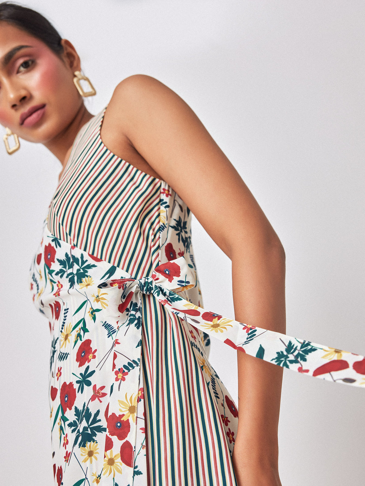 Meadow Print Stripe Detail Wrap Dress