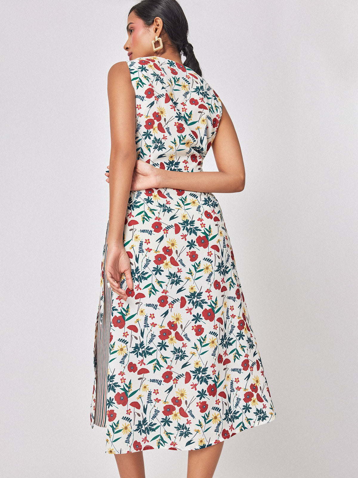 Meadow Print Stripe Detail Wrap Dress