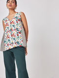 Meadow Print Striped V Neck Top