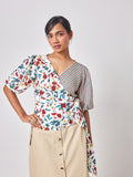 Meadow Print Striped Wrap Top