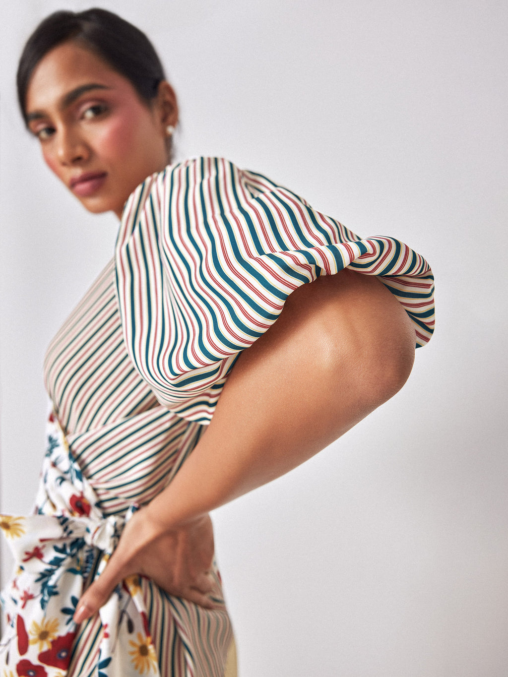 Meadow Print Striped Wrap Top