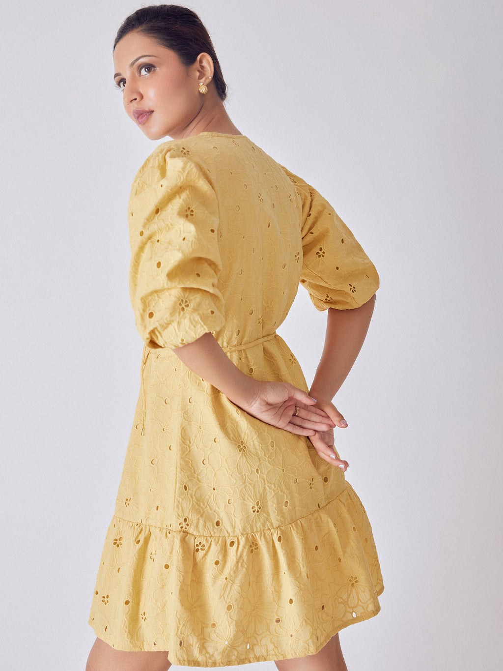 Melon Yellow Schiffli Mini Dress