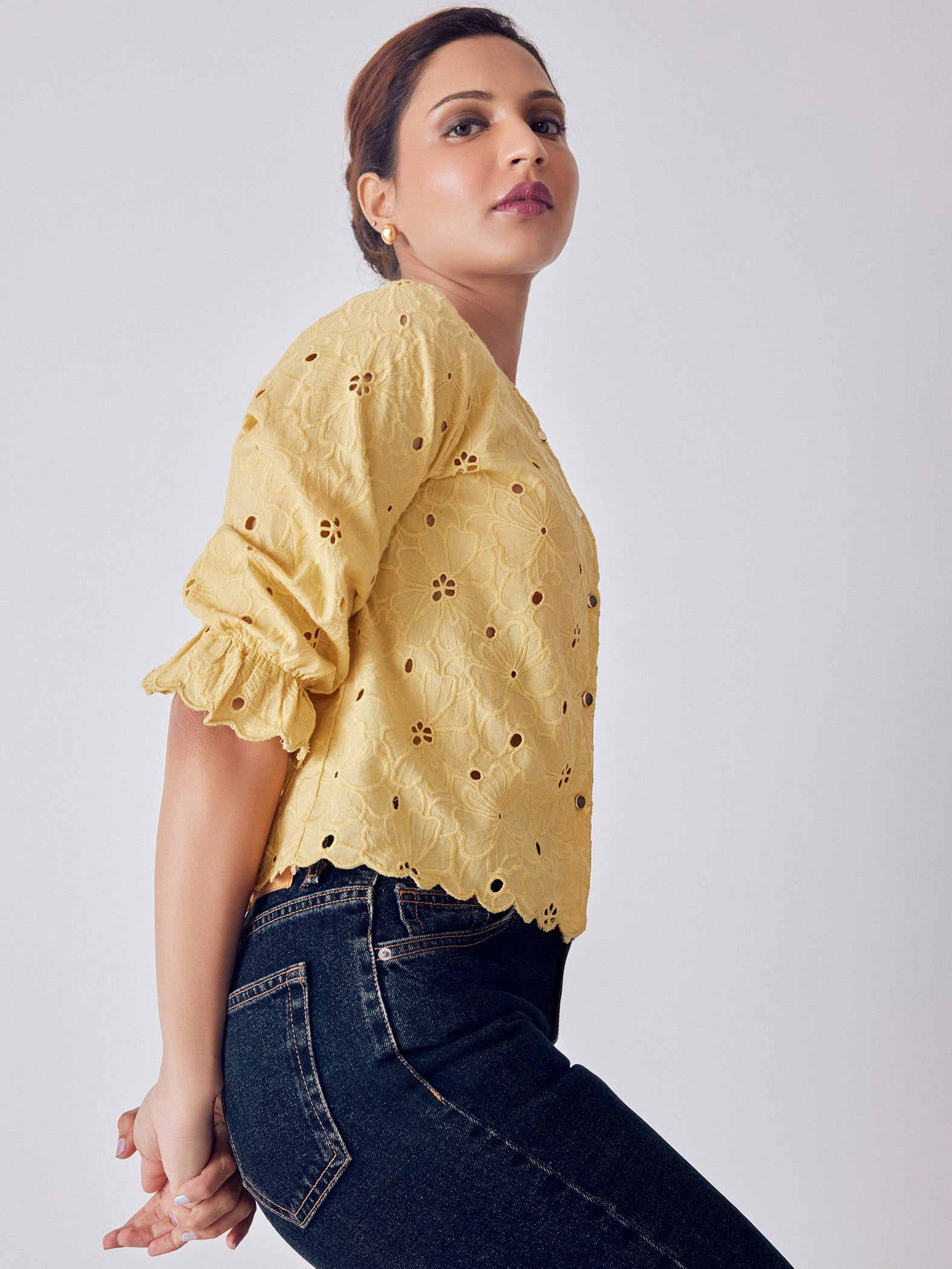 Melon Yellow Schiffli top
